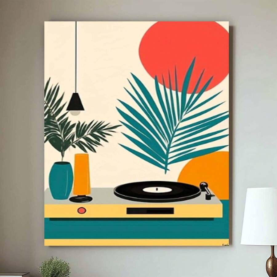 Framed [2D Flat] 1pc Wooden Framed Canvas  Art Print Vintage Vinyl Record Music Prints Music Posters Music Decoration Music Gifts Musician Gifts Vinyl Record Lovers Gifts For Living Room Bedroom Hallway Office Et - 框架 - 查看 1