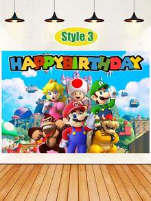 Super Mario Mario Theme Birthday Background Cloth Children's Party Party Photo Banner Decoration Photography Vinyl Party Photo Background Wall, Party Photography Props And Accessories Birthday Party Small Gifts