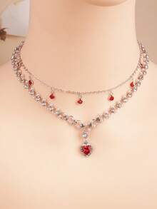 1 件时尚波西米亚风格红色心形仿珍珠双层项链，优雅高端感觉链条适合女性日常佩戴（手工链条按长度剪裁，未指定小吊坠数量） - 紅色 - 查看 5