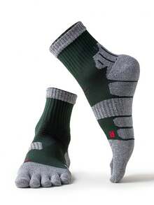 3 Pairs Men's Thick Terry Cushion Toe Socks, Professional Sports Compression Socks For Outdoor Fitness Running, Autumn/Winter Mid-Calf Cotton Socks - Multicolor - View 3