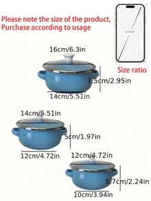 3件套彩色迷你搪瓷锅套装，容量分别为4.7英寸/5.5英寸/6.3英寸，花卉图案搪瓷炊具，加厚耐高温炖锅，烹饪锅，汤锅，前置锅，家用厨房用具，炊具，适用于烤箱、明火和燃气灶，不适用于微波炉，适合圣诞节、四季家庭野餐、旅行和便携使用。