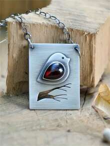 1 pieza Collar colgante rectangular con diseño de pájaro vintage y gemas falsas incrustadas, adecuado para uso casual, vacaciones, fiestas, como regalo de joyería personalizada para mujeres