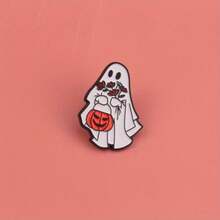 Halloween Themed Adorable Ghost Lapel Pin An Irregular Shaped Ghost Brooch With A Pumpkin Lantern And Flowers Festival Ghost Badge The Perfect Accessory For Halloween Celebrations A Versatile Accessory For Clothes And Bags - Nhiều màu - Xem 1