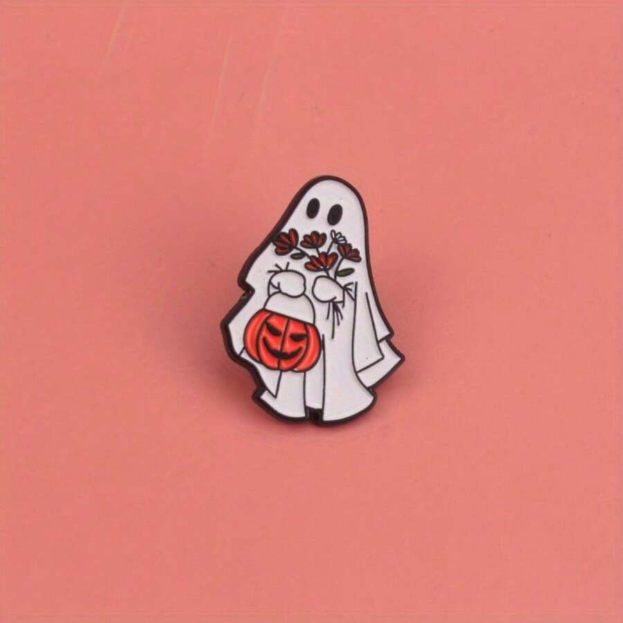 Halloween Themed Adorable Ghost Lapel Pin An Irregular Shaped Ghost Brooch With A Pumpkin Lantern And Flowers Festival Ghost Badge The Perfect Accessory For Halloween Celebrations A Versatile Accessory For Clothes And Bags - Nhiều màu - Xem 1
