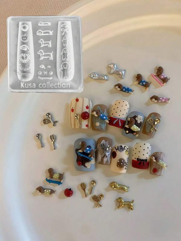 Molde 3D para Unhas Decoradas com Dachshund Natalino - Acessórios para Faça Você Mesmo