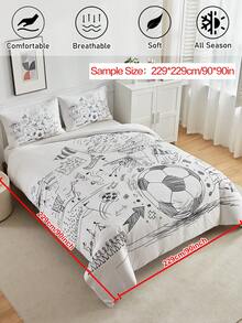 2/3pcs Graffiti Football Sports Pattern Digital Printing Kids Bedding Set, Minimalist Cute Modern Style Children Duvet Cover Pillowcase Set Suitable For All Seasons (1/2 Pillowcase+1 Duvet Cover) Love Valentine
