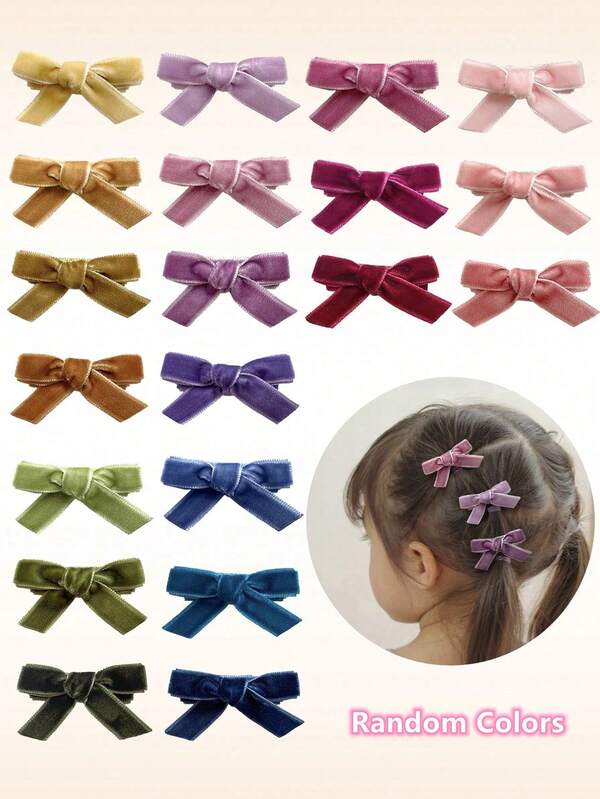 20pcs Velvet Bows For Girls, Boutique Tiny Hair Clips, Fully Lined Hair Barrettes Alligators For Girls Fine Hair