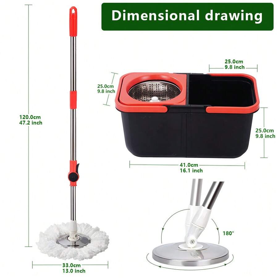 360° Rotating Mop And Bucket Belt Dehydration Device - 3 Washable Microfiber Heads With Suction Function, Automatic Water-Spraying Bucket, Detachable Bucket - A Rotating Mop And Bucket Set Suitable For Various Floor Cleaning Tasks - 黑色 - 查看 1