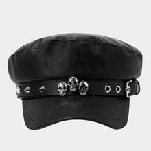 1 Piece Hip Hop Punk Style Flat Top Cap Men's And Women's Fashion Leather Long Rivet Retro Snapback Cap - Đầu Tháp Trống - Xem 5
