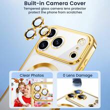 Hadaasi 1pc Champagne Gold Ultra-Thin Transparent Phone Case, Compatible With IPhone 17 Pro Max, Supports Wireless Charging, Built-In Camera Lens Protection, Shock-Proof Protective Case, Soft Electroplated Magnetic Cover, Compatible With 17pro/17promax/17Air/17/16pro/16promax/16plus/16/16E And Galaxy S25Ultra/S25Plus/S25/S25Edge/S25FE/S24Ultra/S24Plus/S24/A17/A07/A56/A36/A26/A55/A35/A25/A15 - Champagne Gold - View 5