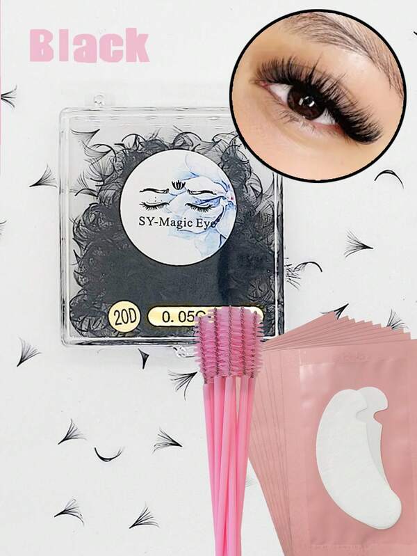 1000 Pcs Per Box,20D,Thickness 0.05mm,8-18mm,Curl C/D ,Premade Fans Eyelash Extensions,With 10Pcs Eyelash Extension Gel Under Eye Pads And 10Pcs Eyelash Brushes ,Soft & Natural,Easy To Carry,Hand-Grafted False Eyelashes,Party And Travel,Christmas