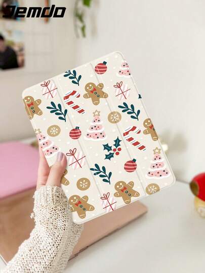 1pc Christmas Tree, Gingerbread Man & Snowflake Pattern Tablet Protective Case, Compatible With 10.2" IPad (A16), 11" IPad 11th Gen 2025, IPad 8th/9th/10th Gen, IPad Air 4th 10.9", Galaxy Tab S6 L.Awei/Xiaomi, Anti-Drop, Pencil Slot, Sleep/Wake Support, Romantic Gift
