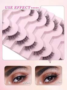 8对蓬松柔软透明假睫毛，仿貂毛材质，卷翘款式，适合日常佩戴