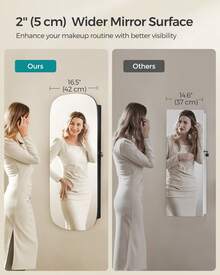 SONGMICS Jewelry Organizer, LED Jewelry Cabinet Wall/Door Mounted, Lockable Rounded Wide Mirror With Storage, Interior Mirror, 3.9 X 16.5 X 42.5 Inches - 黑色 - 查看 4