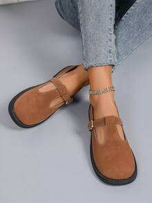 女士新款洛丽塔时尚驼色玛丽珍鞋，法式英伦风格，搭扣设计，圆头，防滑鞋底，乐福鞋，新款学院风商务正装通勤平底鞋 - 駝色 - 查看 8