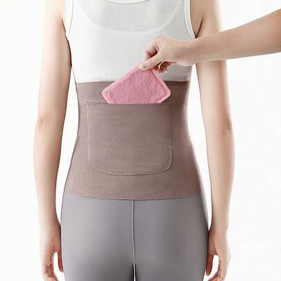 1件装便携式腰带，带双口袋，腹部加热垫，适用于经期、背部，带集成口袋的腰部支撑，腹部保暖和胃部保护加热，男女通用防寒，产后腰部支撑，便携式保暖腹带，适合女性和年轻女孩使用