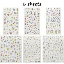 Flower Nail Stickers For Nail Art 5D Embossed Nails Decals Self Adhesive Spring Summer Floral Nails Decoration For Women 3D Design Colorful Flower Daisy Lavender Supplies{Inchcolor_nameinch:InchColorful-09inch} - 多彩-09 - 查看 7