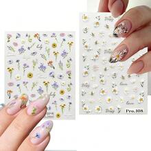 Flower Nail Stickers For Nail Art 5D Embossed Nails Decals Self Adhesive Spring Summer Floral Nails Decoration For Women 3D Design Colorful Flower Daisy Lavender Supplies{Inchcolor_nameinch:InchColorful-09inch} - 多彩-09 - 查看 5