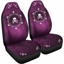 DBulopur Cute Magenta Skull 2 Piece Front Car Seat Covers For Women Men Fashion Vehicle Seat Protector Covers Universal Fit High Back Bucket Seat Cover - 黑色洋紅色骷髏花飾 - 查看 2