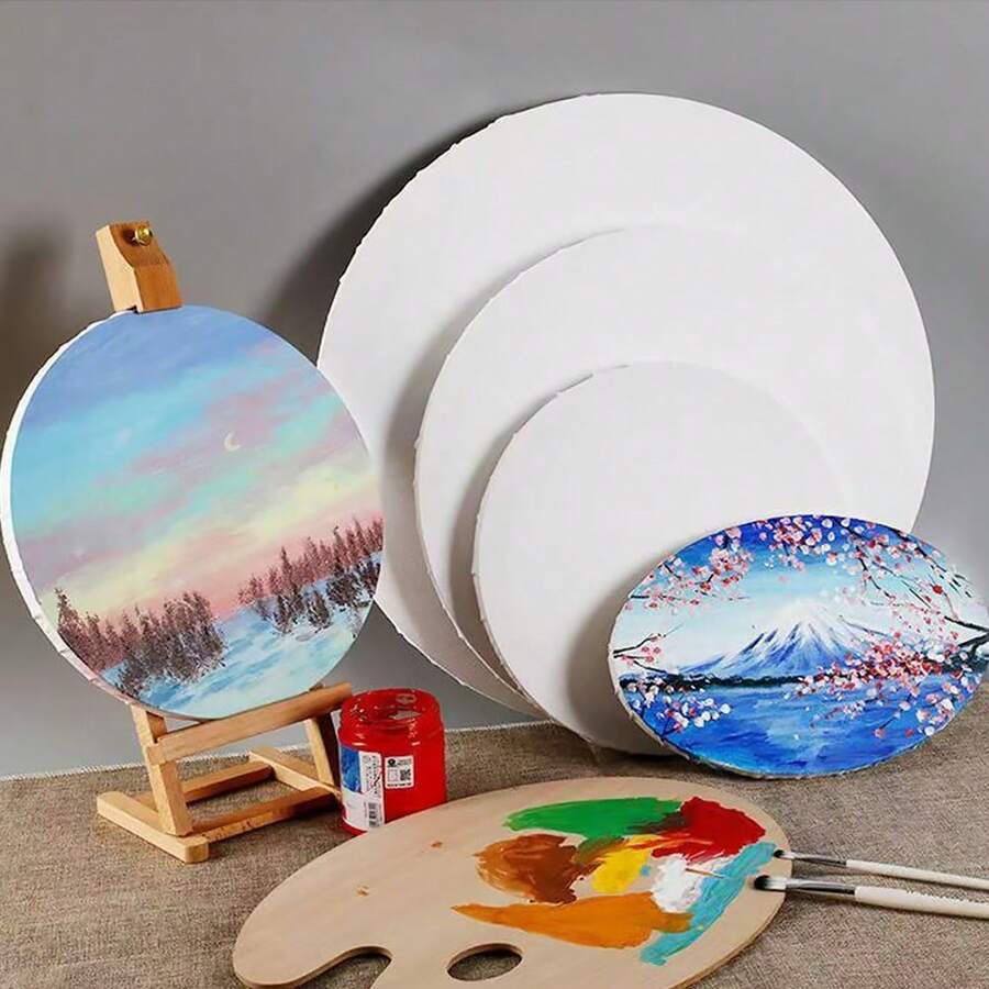 1pc/5pcs Framed Round Blank Canvas for Painting, Premium MDF & 100%Cotton Stretched Canvas for Painting, Drawing, & DIY Crafts, Assorted Sizes 15cm to 60cm, Perfect for Acrylic Pouring and Oil Painting, Ideal for Artists, Students, & Hobbyists - Blanco - Ver 1