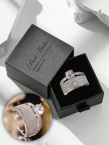 Luxury Cubic Zirconia Stacked Silver Color Fashion Ring Set, Elegant Wedding Jewelry Gift - Silver - View 9