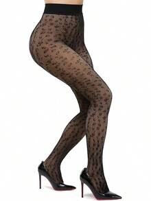 Fleece Lined Sheer Warm Pantyhose Leggings Translucent Thermal Winter Thick Tights Dresses, Women's Style 5FUO - 豹 - 查看 1