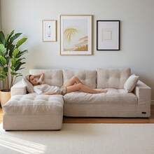 MAXYOYO 104" Modular Sectional Sofa With L-Shaped Chaise,Modern Boneless Cloud Feel Plush/Corduroy Couch For Living Room,Apartment And Home Theater,No Assembly Required - Mây màu be - Xem 9