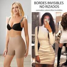 Paquete de 3 Boxer Tipo Shorts Invisible, Boxer Mujer, Shorts Mujer para Debajo de los Vestidos,Calzones Sin Costuras,Shorts Corto Interior con Cintura Alta,Modelado de Cintur,Levantamiento de Glúteos - Blanco Marfil - Ver 5