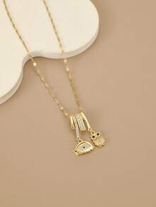 1 chiếc vòng cổ thép không gỉ hình học Cubic Zirconia thời trang dành cho nữ, thích hợp để đeo hàng ngày, có hình sao biển, vỏ sò, dấu chân, hoa 8 cánh, bướm, hoa sen, ngôi sao 8 cánh, hoa hướng dương, huy hiệu tiền xu, trang sức tông vàng, vòng cổ mạ vàng chất lượng cao, phụ kiện vàng dành cho nữ, quà tặng Halloween, quà tặng Giáng sinh - Mắt cú - Xem 2