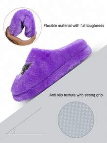 SANRIO &  &  女士闭趾可爱保暖防滑平底毛绒拖鞋适合冬季居家， 鞋，毛茸茸拖鞋，毛绒拖鞋冬季 - 紫色 - 查看 4