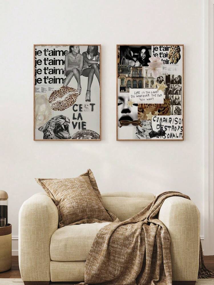 2 pièces d'arts muraux pop, affiches d'impression léopard noir tendance, image à suspendre, peinture nordique, affiche pour la décoration murale de la chambre à coucher et du salon, sans cadre