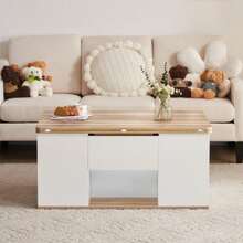 Multifunctional Lift-Up Coffee Table: The Tabletop Opens To Form 2 Tables, White + Original Wood Color, Large Capacity, Modern Living Room Furniture, Office Dining Table, Leisure Table, Multifunctional Table. - 白色 - 查看 6
