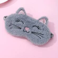 1 Piece Fashionable Plush Eye Mask Cartoon Cute Gray Cat Eye Protection Plush Girl Travel Eye Mask Suitable For Men And Women Festival Party Daily Wear Exquisite Halloween Christmas Thanksgiving Holiday Gift Birthday Gift - 灰色貓咪眼罩 - 查看 3
