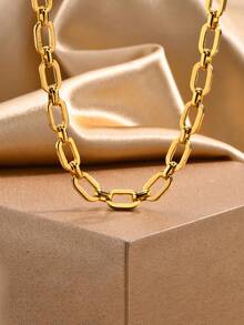 1 Set Fashionable Versatile Handmade Chain Design Stainless Steel Necklace + Bracelet Jewelry Set, Suitable For Holiday Gifts - Yellow Gold - View 2