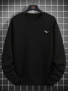 Plus Size Men's Crew Neck Bird Print Casual Long Sleeve Sweatshirt