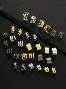 Set de 30 de cercei clips cu model geometric simplu din metal, potriviți pentru femei, cupluri, unisex, vacanță, întâlnire, zi de zi, petrecere, nuntă, cadou pentru mama, prieteni, Crăciun - Multicolor - Vizualizare 2