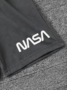 2pcs/Set Young Boy Astronaut Print Short Sleeve T-Shirt And Shorts Casual Outfit - Dark Grey - View 7