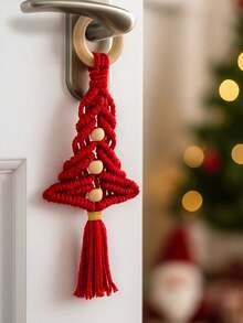 1pc Christmas Macrame Tree Ornament Set, Multi-Color Handwoven Christmas Ornaments With Wooden Rings, Wooden Beads And Tassels, Christmas Tree Holiday Doorknob Hanger, Holiday Home Decor, Christmas Party Decorations, Mantel Decorations Christmas Decorations Room Decor Winter