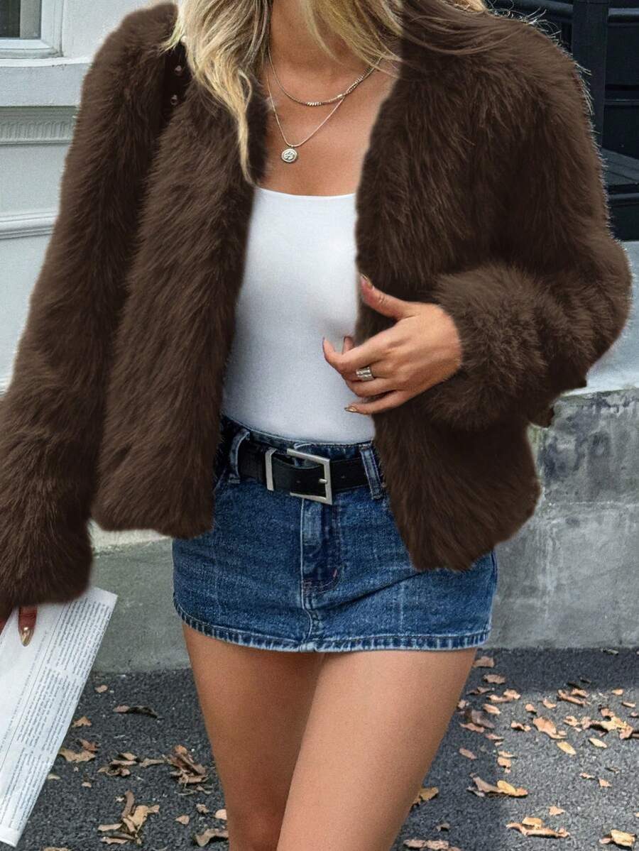 Vaiaye Women's Autumn Elegant Loose Casual Long Sleeve Thick Warm Fur Coat, Suitable For Daily, Street, And Formal Occasions