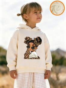 Funny Print Thermal Lined Pullover Sweatshirt Sweatshirt For Young Girls, Warm & Comfortable For Autumn/Winter - Apricot - View 8