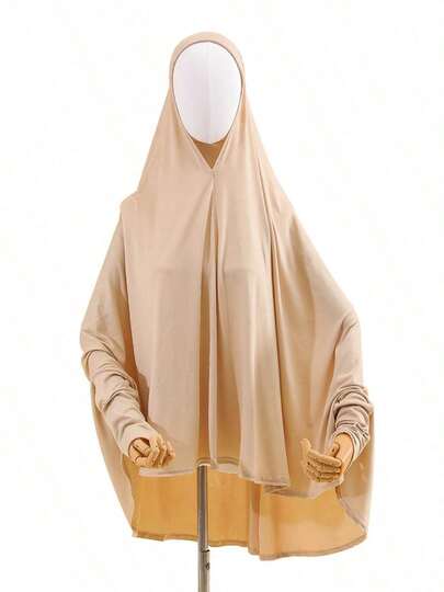 一件中东纯色时尚连帽超长喇叭袖长袍