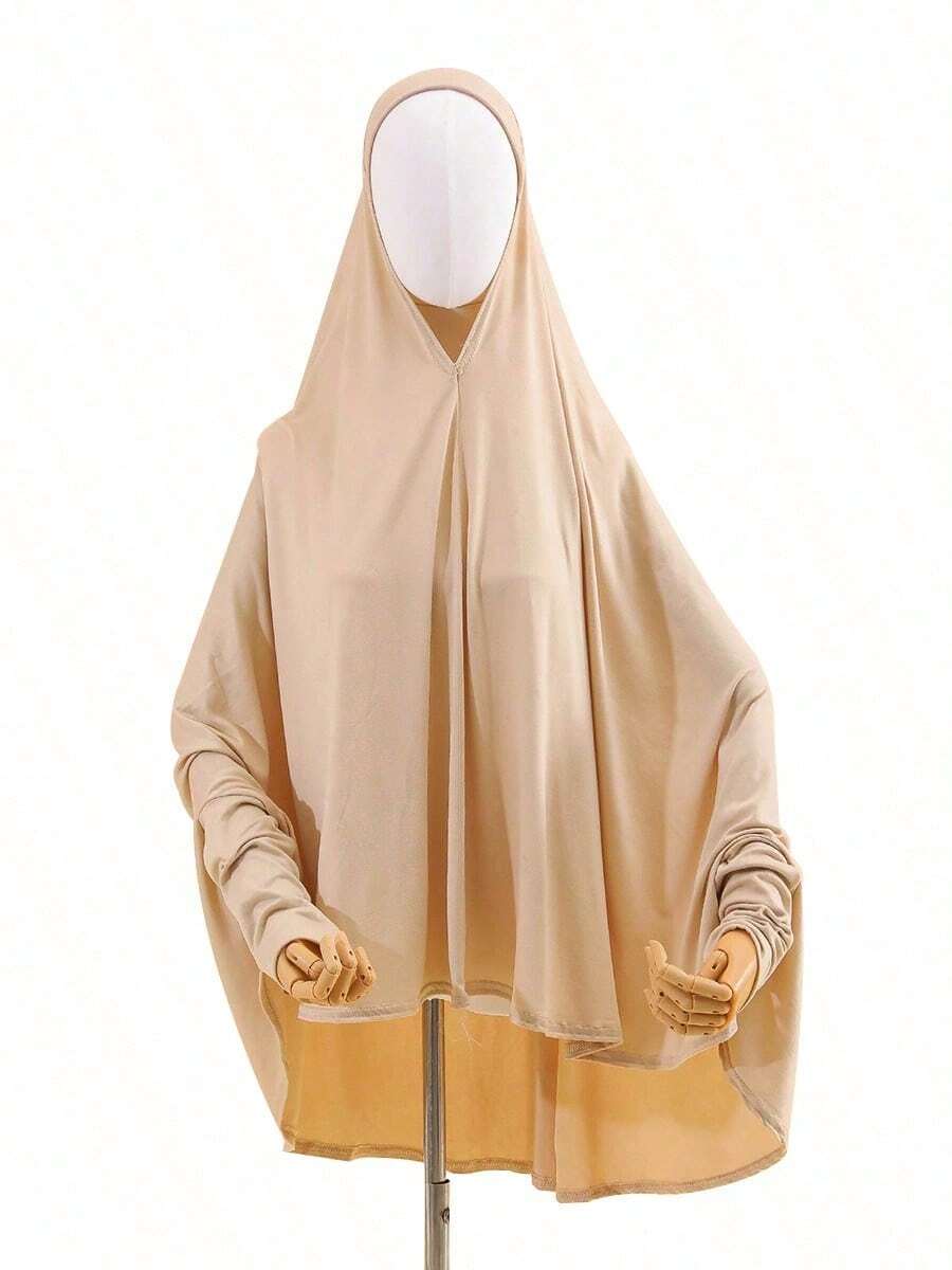 1pc Hooded Maxi Flare Middle Eastern Solid Color Fashion Batwing Sleeve Robe - Multicolor - View 1