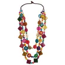 SEWACC Bohemian Shell Necklace Wood Beads Chunky Layered Necklace Handmade Long Beaded Necklace For Women - With Color - View 3