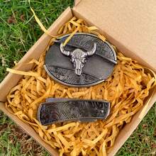 Zinc Alloy Belt Buckle With Multiple Patterns, With Small Folding Knife, Suitable For Camping, Hunting, Barbecue, And Other Outdoor Activities, Perfect Gift For Both Men And Women, Knife, Camping Knife, Camping Equipment And Tools. - 牛頭 - 查看 2