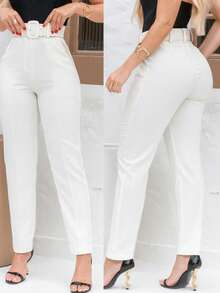 Women's High-Waisted Tailored Skinny Pants - trắng - Xem 2