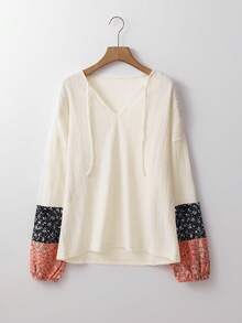 Acelitt Women's Fashion Camouflage Pattern Patchwork Long Sleeve Loose V-Neck Pullover Shirt, Autumn