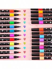 12/24/36/48/60pcs Set New Solid Color Glitter Pens, Handwriting Brush Pens With Thick & Soft Tips, Non-Fading Pearlescent Glitter Pens, Colorful Highlighter Pens For Drawing, Christmas Doodle Pens, Christmas/New Year Gifts, Back To School Supplies, Office Stationery, Desk Accessories - Multicolor - View 4