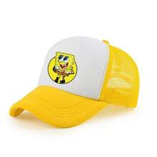 SPONGEBOB Series Cartoon Pattern Mesh Cap, Multi-Character Cute Design Unisex Breathable Baseball Cap, Patrick/Sandy/SpongeBob Sun Hat, Mesh Material Breathable And Cool, Suitable For Summer Wear, Grid Design Effectively Helps Head Dissipate Heat, Avoid Stuffy Feeling, Summer Fashion Snapback