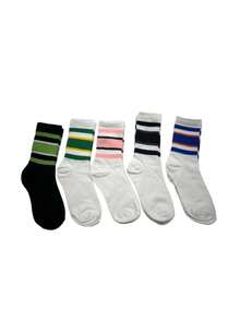 5 Pairs Unisex Striped Socks, Breathable Moisture-Wicking Deodorizing Mid-Calf Socks, Versatile For Sports And Everyday Wear, All Seasons - Multicolor - View 7