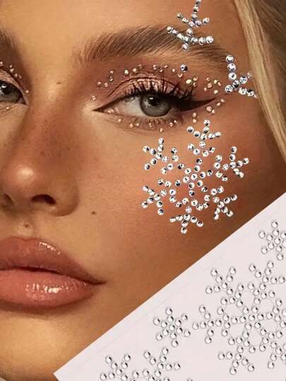 白色人造水钻雪花眼形装饰贴纸，宝石贴纸，雪花形闪亮人造水钻3D贴纸，婚礼面部/身体装饰，节日必备，角色扮演道具，夜店装饰人造水钻，Y2K，音乐节，派对装扮，化妆道具，摄影道具，日常装扮配饰，DIY工艺装饰钻石贴纸，面部装饰贴纸，派对化妆舞会装扮道具——水滴形闪光贴纸，适用于面部、头发、身体——DIY